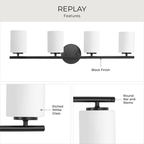 Sleek Four-Light Etched-Glass Bath Vanity Light In Textured Black Finish For Modern Coastal Bathrooms, Offering Bright, Soft Illumination And Boss Vanity Lighting For A Luxe Look