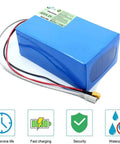 Heavy Duty Ev Lithium Battery Pack With Built In Bms Plus Charger For Electric Scooter Moped Motorcycle, blue pack with wires, waterproof design.