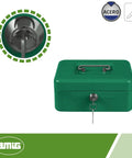 Steel Cash Box With Coin Compartment And Two Keys Green Money Safe For Bills And Coins Secure Nickel Plated Lock Durable Home Or Office Safe Measures 250 X 180 X 90 Mm