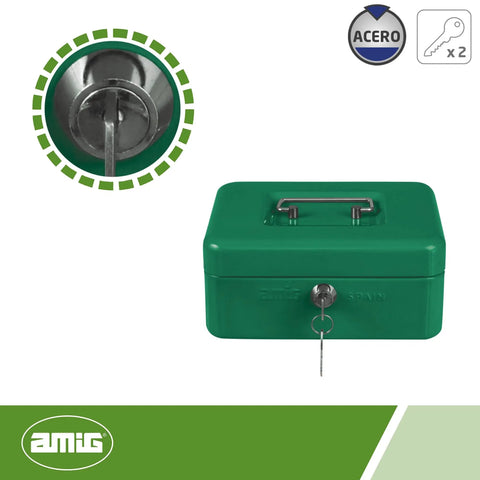 Steel Cash Box With Coin Compartment And Two Keys Green Money Safe For Bills And Coins Secure Nickel Plated Lock Durable Home Or Office Safe Measures 250 X 180 X 90 Mm