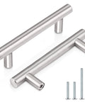 30 Pack 3 Inch Hole Centers Kitchen Cabinet Handles Euro T Bar Pulls in brushed nickel stainless steel with screws