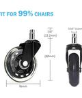 3 Inch Heavy Duty Office Chair Wheels With Soft PU Rubber For Floor Protection front and side view with dimensions