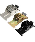 Three heavy-duty foldable cabinet hinges in silver, gold, and black, ideal for space-saving modern furniture design.