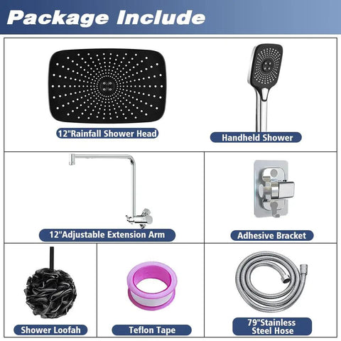 Ultimate Dual Shower Head System With 12 Inch Rectangle Rain Shower Head And Handheld Sprayer 4 Settings High Pressure Rainfall 79 Inch Hose included
