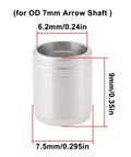 20 Pack Protector Nock Collars For Carbon Arrows 7mm OD Shafts, showing size dimensions of protective rings.