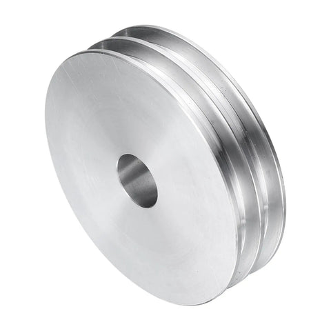 Heavy Duty Aluminum Double Groove V Belt Pulley, 17mm Bore, 80mm Outer Diameter, 7mm Groove, aluminum side angle view