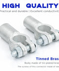 Heavy Duty Battery Terminal Connectors For 2/0 Gauge Wire Positive Negative Top Post Cable Clamps in tinned brass finish.