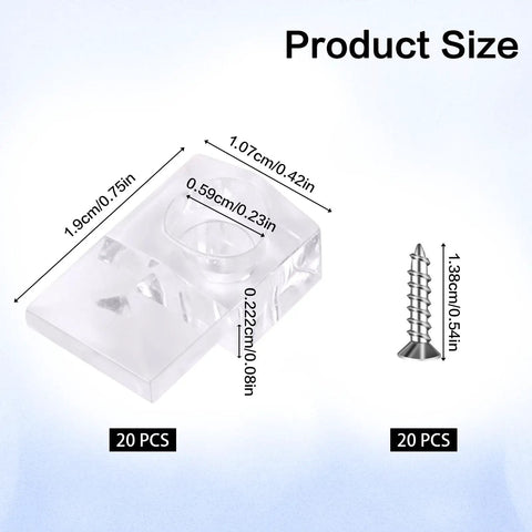 Twenty Pack Slick Mirror Clips For Wall Mounting Hardware Kit Featuring Clear Acrylic Frameless Glass Brackets And Heavy Duty Screws Ensure Straightforward Setup Without Any Fuss Or Complicated Tools Needed Today