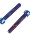 Slick Titanium Finish Stainless Steel Allen Hex Socket Head Screws M5 From M5x12 Up To M5x35mm Burnt Blue Bolt Set, two screws shown.