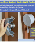 Person installing Doorknob Lockout Device With Padlock For Kid Safe Home Safety And Door Handle Lock Preventing Knob Turning Easy Clamp Style Lock For Doors Faucets And Valves