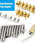 Close-up of 28 Piece Wood Burning Kit With Dope Pro Grade Tips For Pyrography Embossing And Soldering, metal tips displayed.