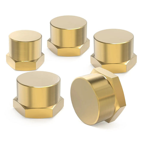 Brass NPT Pipe Cap Set One Eighth Through Three Quarters Inch Female Thread Socket End Caps Plugs Fittings Ten Pieces
