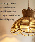 YNAHZAOK Hand-Woven Jute Rope Pendant Light Wrapped Iron Frame Hanging Lamp with Natural Hemp Rope Cord, soft lighting design