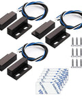 Three Sets NO NC Black Magnetic Door Sensor Reed Switch Kit With Recessed Mount, screws, stickers for access control alarm system