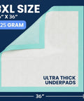 Ultra Heavy Duty Disposable Adult Incontinence Bed Pads Boss Level Super Absorbent Waterproof Mattress Protectors 36X36 Inch 125 gram thickness.