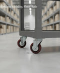 Built Tough Swivel Plate Caster With 2.5 Inch Tpr Wheel And 4X4 Inch Steel Mounting Base For Industrial Carts Floor Friendly workshop dolly with red TPR wheels.