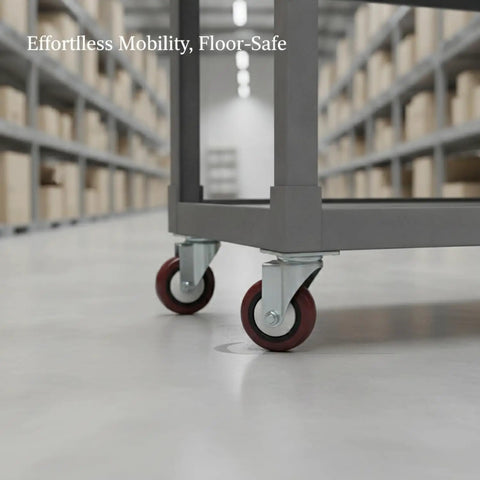 Built Tough Swivel Plate Caster With 2.5 Inch Tpr Wheel And 4X4 Inch Steel Mounting Base For Industrial Carts Floor Friendly workshop dolly with red TPR wheels.