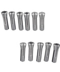 11 Piece R8 Collet Set 1/8 to 3/4 Inch for Milling and Lathe in hardened steel, showing precision collet sizes with 7/16-20 threads.