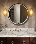 Modern Brass Wall Sconce Light With Crackle Glass Cylinder Shade For Bathroom Vanity ETL Listed Hardwired Wall Mounted Fixture Fixed