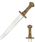 Roman Style Dagger Replica For Adults With Blunt Tip, detailed crossguard and pommel, antique gold engravings