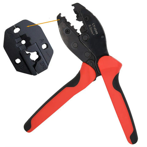 Beefy Pro Grade Spark Plug Wire Crimp Tool With Ratchet Pliers featuring 8.5mm crimping capacity and ergonomic red handles.
