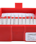 50 Piece Steel Plug Pin Gauge Set 0.011 to 0.060 Inches Class ZZ P0 Plus Pro Grade Kit With Centerless Lapped Finish 60 to 62 Rc Hardness 2 Inch Overall Length Electro Etched Size in red case