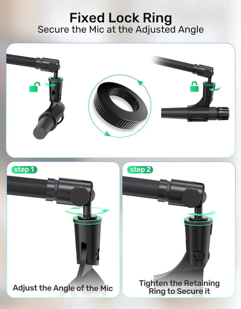 Adjustable Ball And Socket Mic Adapter With 360 Degree Pan And 90 Degree Tilt All Metal Pro Grade Gear For 5/8 And 3/8 Inch Threaded Mounts Lightweight Secure Locking Swivel Mic Stand For Streaming Cameras And Mics, fixed lock ring
