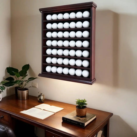 Wall Mount Golf Ball Display Case In Black Finish With Green Felt Interior No Door For Easy Showcasing And Collecting