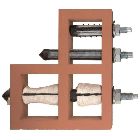 Has-E Half Inch By Six And A Half Inch Anchor Rods, 20 Pack, inserted into concrete block, showing installation method.