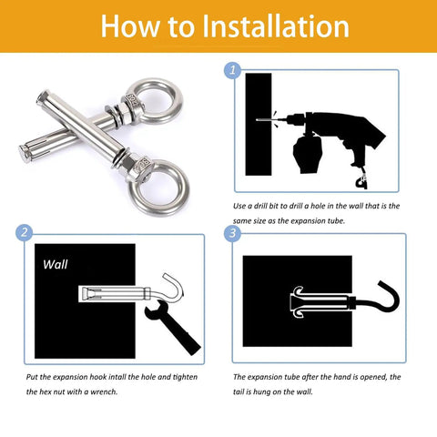 Tough As Nails 304 Stainless Steel Concrete Anchors 1/4 Inch By 2-3/4 Inch Heavy Duty Eye Bolts And Ring Screw Hooks For Secure Wall Mounts And Masonry 5 Piece Set