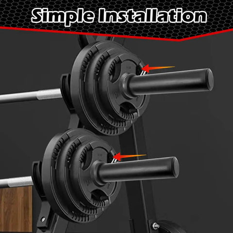 One Inch To Two Inch Olympic Weight Plate Post Adapter Sleeve For Barbell And Home Gym, showing installation on weight posts