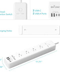 Smart Power Strip With 4 Individually Controlled Outlets And 4 USB Ports Including 20W USB C Fast Charging Surge Protector dimensions