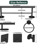 Diagram of Matte Black 6 Piece Stainless Steel Bathroom Hardware Set With 16 Inch Wall Mount Hand Towel Bar Toilet Paper Holder Towel Ring