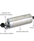 Heavy Duty 800W Water Cooled CNC Router Motor With ER11 Collet, 24000 RPM High Speed Spindle For Woodworking Rigs showing stainless steel case and connector port.
