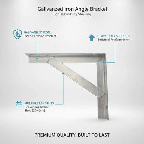 Beefy Heavy Duty Angled Shelf Bracket for Wood to Wood and Wood to Wall Framing, galvanized iron angle bracket, corrosion resistant