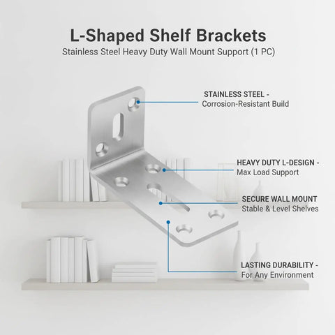 Sturdy 3.15 Inch Stainless Steel L Shaped Bracket Wall Mount for Floating Shelves with heavy duty right angle support