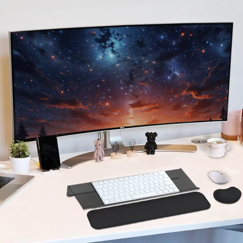 Ergonomic Keyboard Stand With Wrist Rest Pad For All Day Comfort Typing On Any Desktop Computer Setup Perfect For Office Home School And Remote Work Black Non Slip in modern workspace