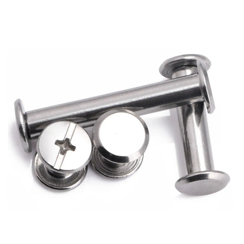 Premium 304 Stainless Steel Screw Binding Rivets Book Kit with flat heads in 4mm and 5mm sizes for craft use.