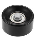 X AUTOHAUX drive belt idler pulley, black housing with central hex bolt and bearing (close-up)