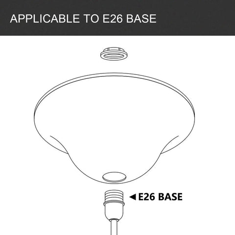 Line drawing of Antique Alabaster Marbleized Floor Lamp Shade Replacement 12 Inch Dope Vintage Torchiere Style Glass Lamp Shade For Home Lighting Retro Look Easy 1.72 Inch Fitting Opening showing E26 base compatibility.