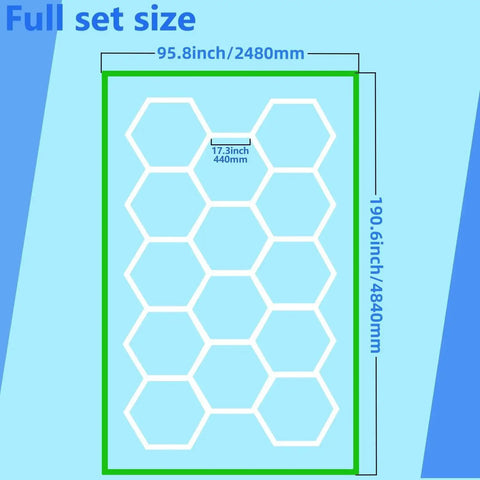 Dimensions of Geometric Hexagon LED Shop Light 14 Hex Grid Panels in Green