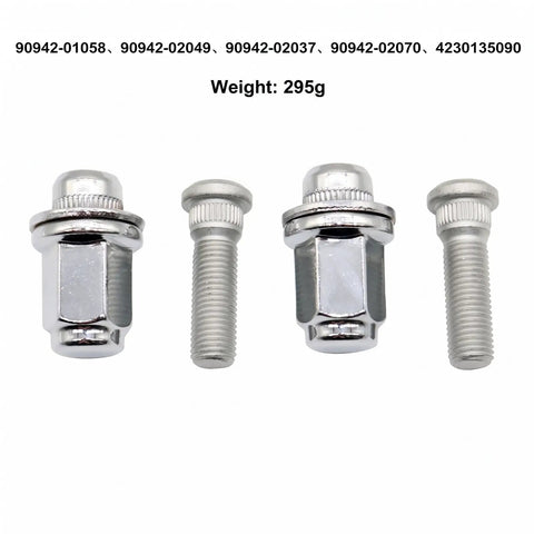 Premium Chrome Wheel Lug Stud And Nut Set For Toyota, 4 Pack Heavy Duty Steel Tire Screw Kit With Anti Rust Finish, Perfect Upgrade Fitment For ES250, GX460, GS450h, ES300 Models That Need Reliable Grip and Long Lasting Durability, chrome studs on white background