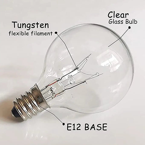 G40 Replacement Light Bulbs 120V 5W Clear Globe Bulbs For Indoor And Outdoor Vibes Patio String Lights with E12 Candelabra Base