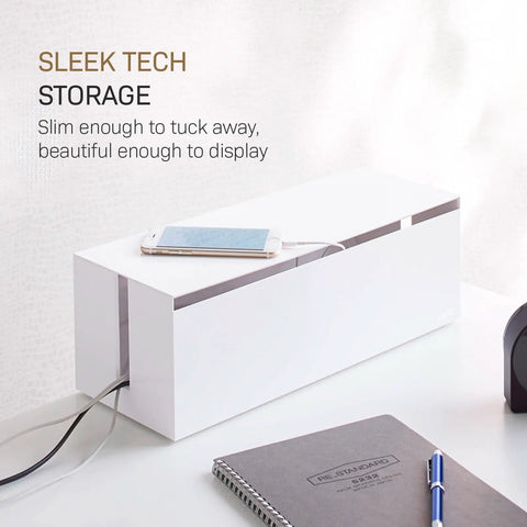 Cable Management Box With Lid For Office Setup, Cord Organizer That Hides Wires And Keeps Your Desk Clean, Minimalist ABS Plastic Storage