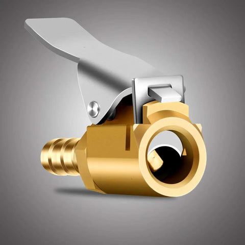 Brass Tire Inflator With Lock On Air Chuck And One Quarter Inch Barbed Hose End For Quick Hose Repairs Portable Mini Compressor Kit