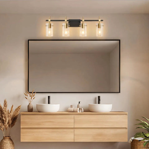 Farmhouse Brass Bathroom Vanity Lights Over Mirror Vintage Wall Sconce Fixtures With Glass Shade Four Light Fixtures