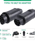 Premium Grade Type One To Gbt Ev Charging Adapter Sae J1772 To China Standard Connector 32A 7.2Kw showing two sides of the adapter.