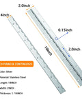 Two Pack One Eight Inch Stainless Steel Piano Hinges Heavy Duty Build with silver finish and pre-drilled holes, side view.