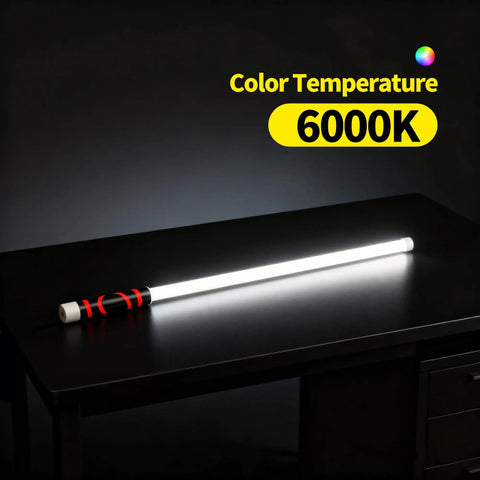 Flexible 30 Inch LED Light Stick Rechargeable Bendable Work Light With Three Modes For High Lumen Car Repairs Under Hood And Garage Inspections In Tight Spaces on a table, showing 6000K color temperature.
