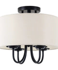 Dope Semi Flush Mount Ceiling Light Fixture With Off White Fabric Drum Shade Matte Black Canopy Sleek Modern 4 Light Chandelier
